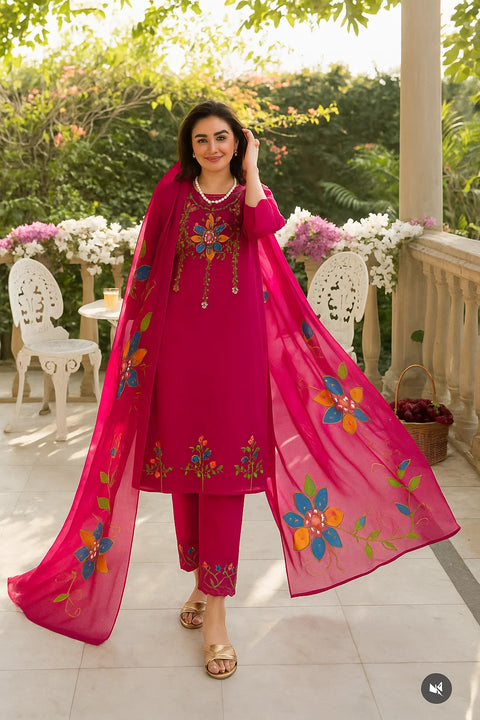 Beautiful Handmade Beads Ada Work With Painted 🎨 Mirror Work 2 PC Dress 👗