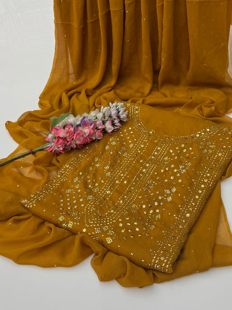 Indian Golden Mukesh Work Chiffion 2 Pc Dress 👗