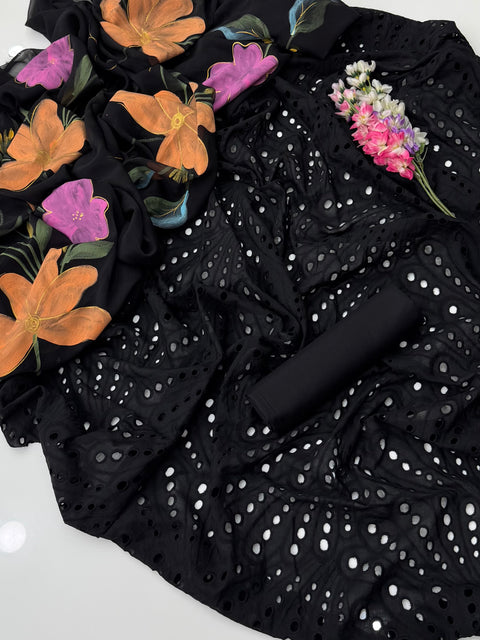 💕 #BLACK #CHIKANKARI 3PC 💕