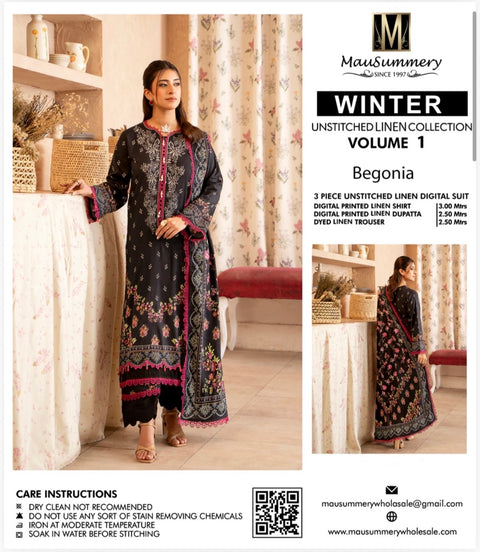 🔥 💯% Original Mausummery Brand Digital Printed Linen 3 Pc Dress 👗