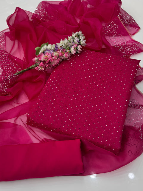 Party Wear Beautiful Stone Work Pure Organza Allover 3 Pc 👗