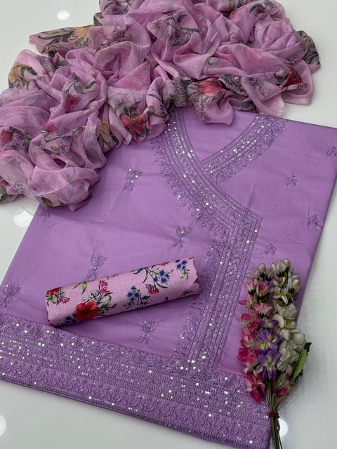 Eid’s Fancy Angrakha Style Sequence Embroidery 🧵 Lawn  3 Pc Dress 👗